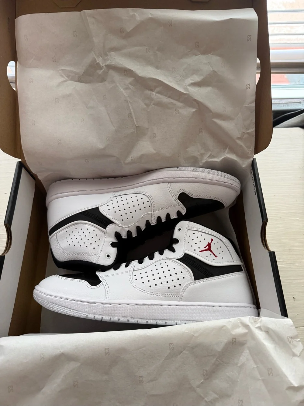 Jordan White Black Sneakers with Red Jumpman